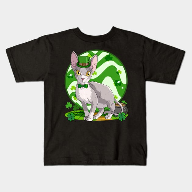 Devon Rex Cat St. Patricks Day Leprechaun Kids T-Shirt by Noseking